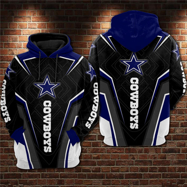 Men's Dallas Cowboys Black/Blue 3D All Over Print Pullover Hoodie